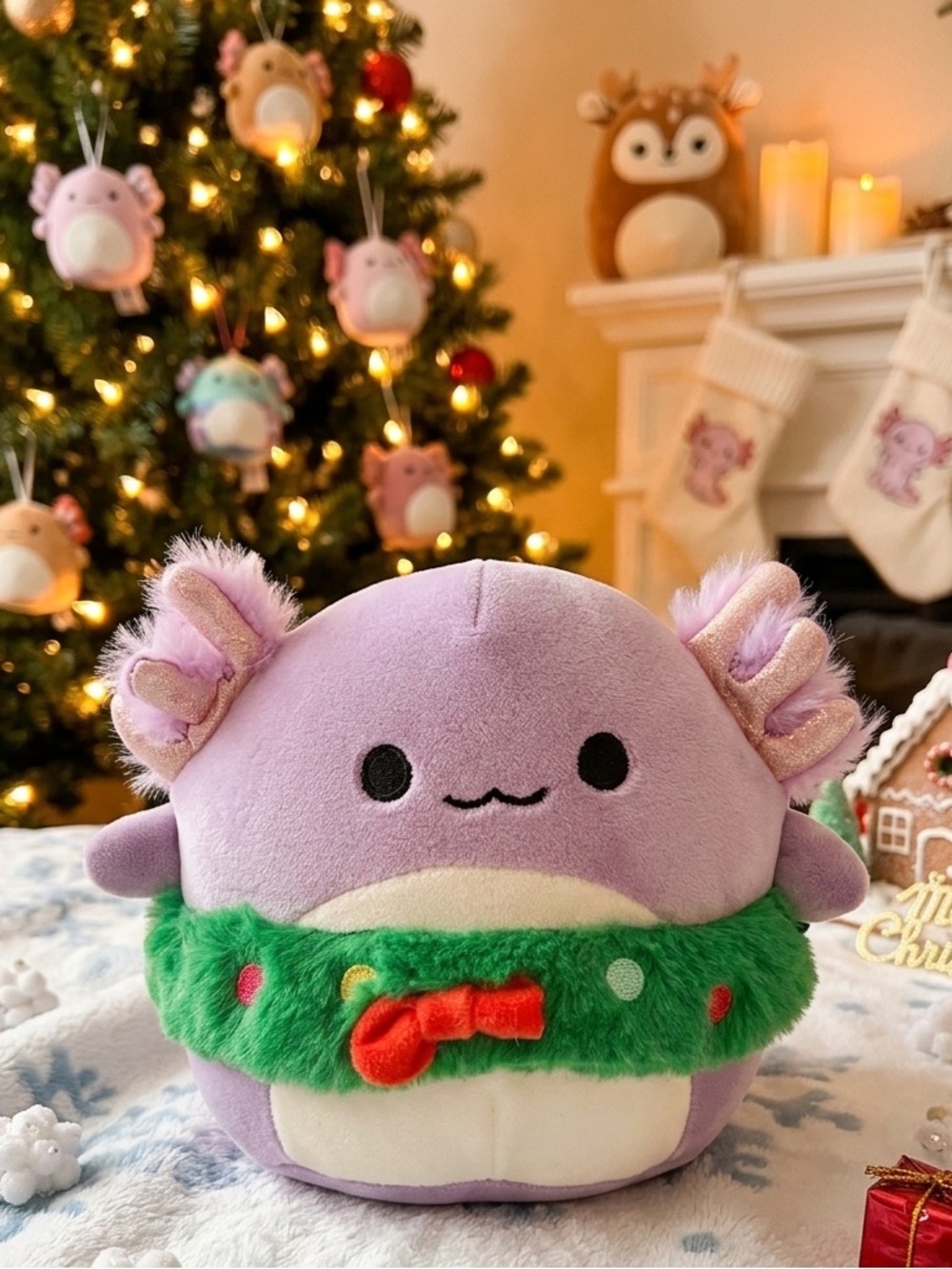 Squishmallows Axolotl Plush with Green Holiday Wreath